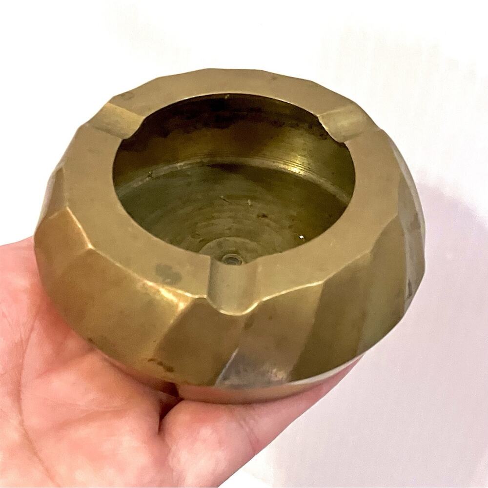 Vintage Brass Ashtray Fluted Metal Geometric Art Deco Middle East Antique Style